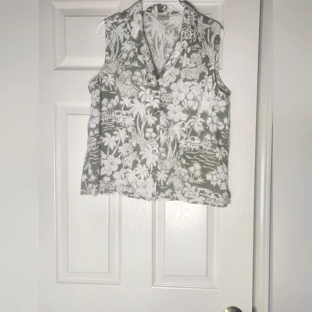Vtg Erika XL 90s Hawaiian Tropical Print BeachTheme Button Down Women's Shirt